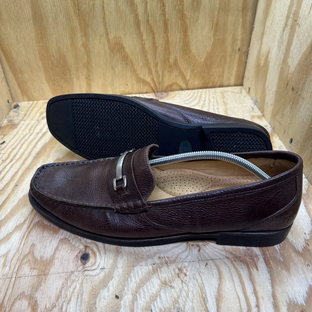 Sandro Loafers Men's 13D‎ Horsebit Pebbled Leather Brown Shoes Slip On Comfort